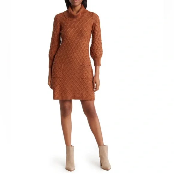 Eliza J | Dresses | Eliza J Cable Knit Pocket Sweater Dress In Nutmeg Color  Size Large New Wtag | Poshmark
